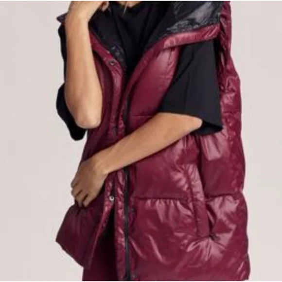 Anthropologie Varley Silverlake Gilet Longline Puffer Vest Red Small Oversized - Picture 4 of 13